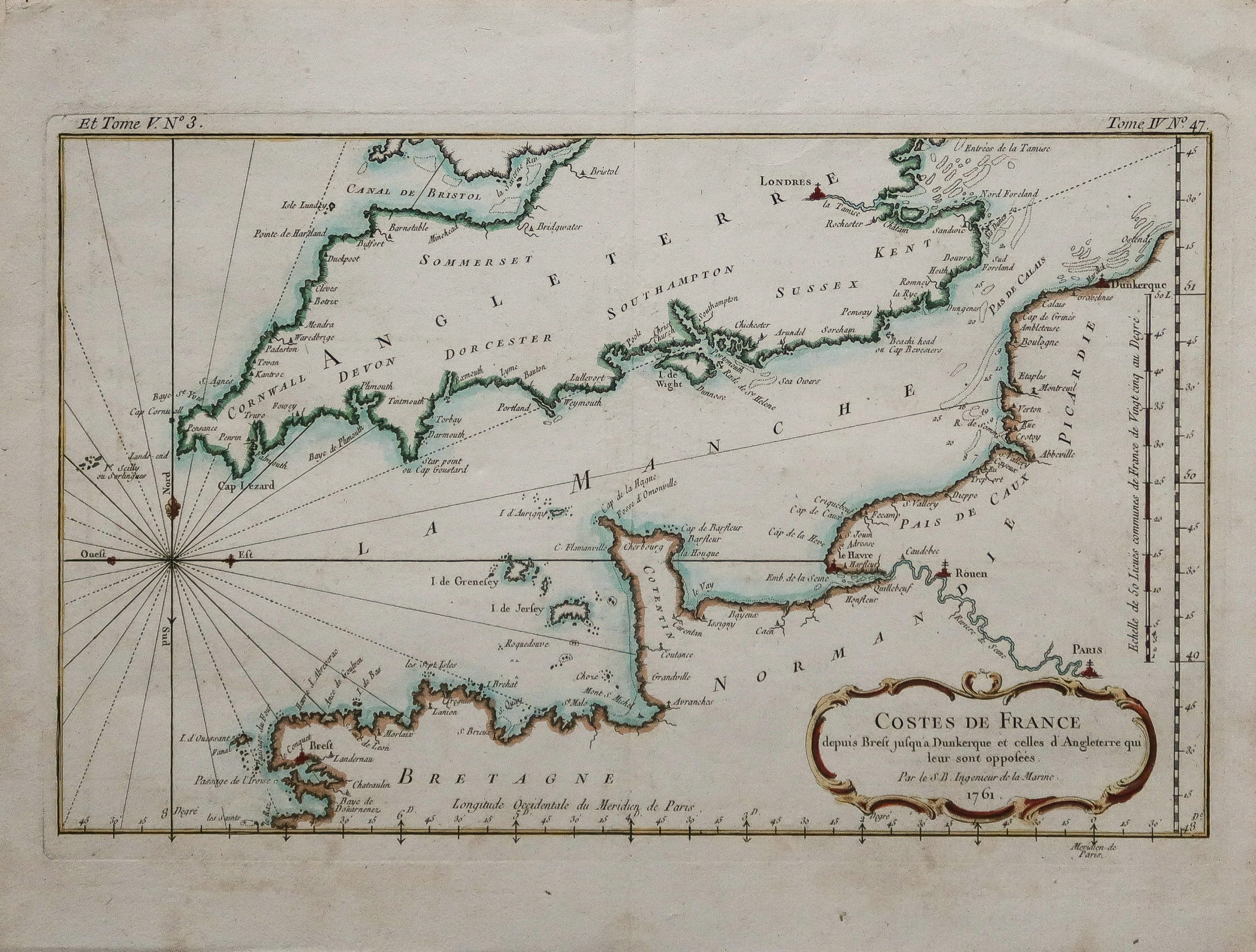 Carte ancienne de la Manche - Normandie - Angleterre