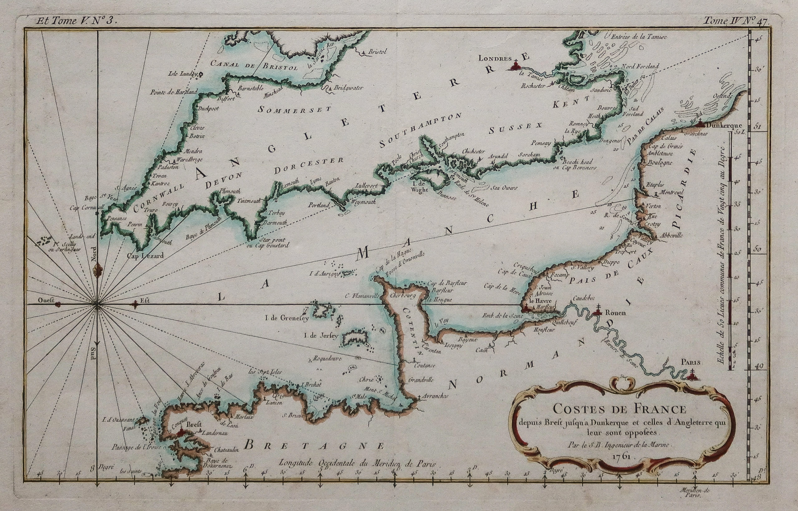 Carte ancienne de la Manche - Normandie - Angleterre