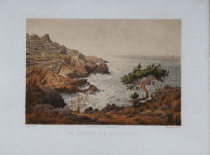 Lithographie ancienne - Sur la plage de Banyalbufar - Majorque