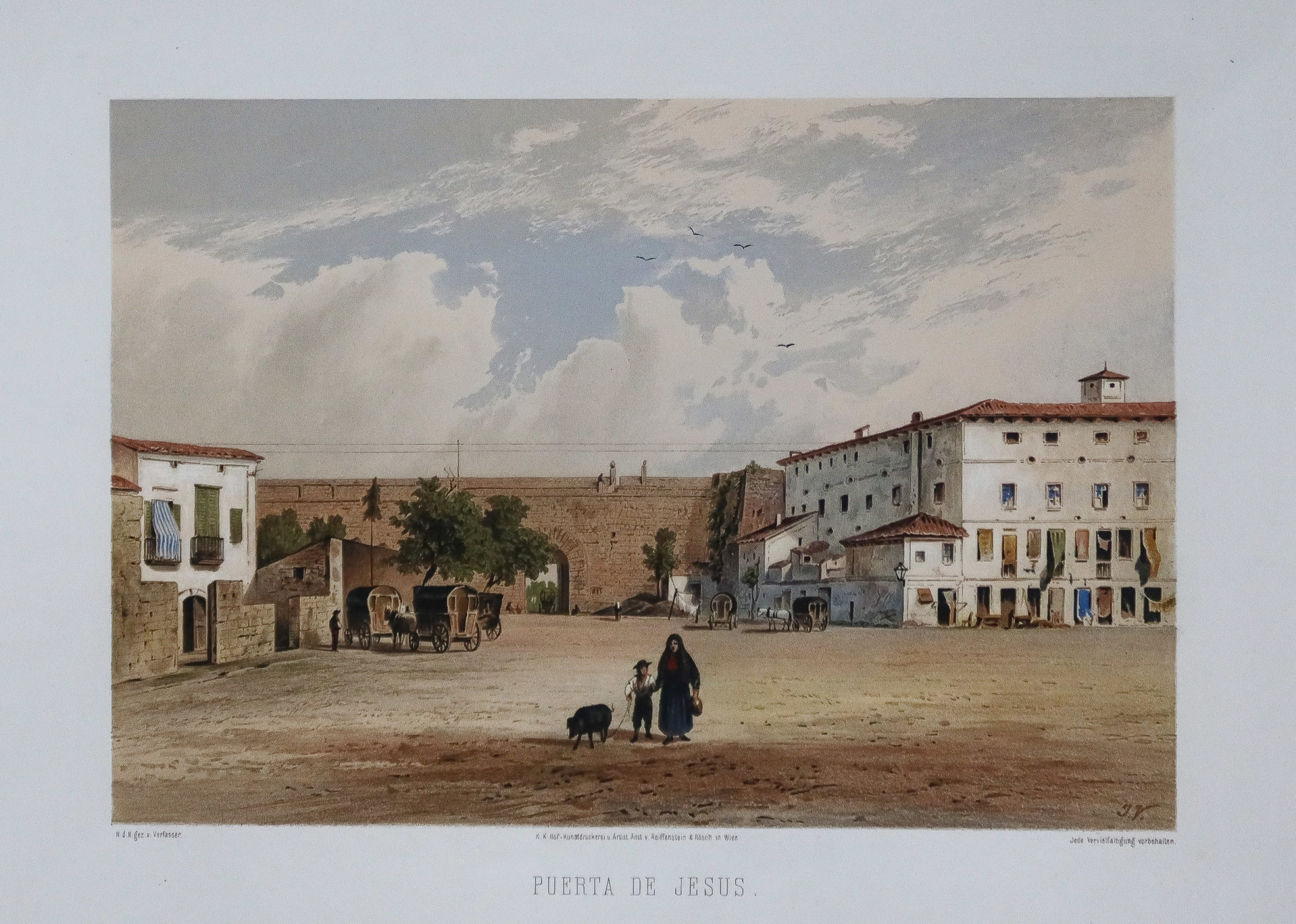 Lithographie ancienne - Porte de Jesus - Majorque