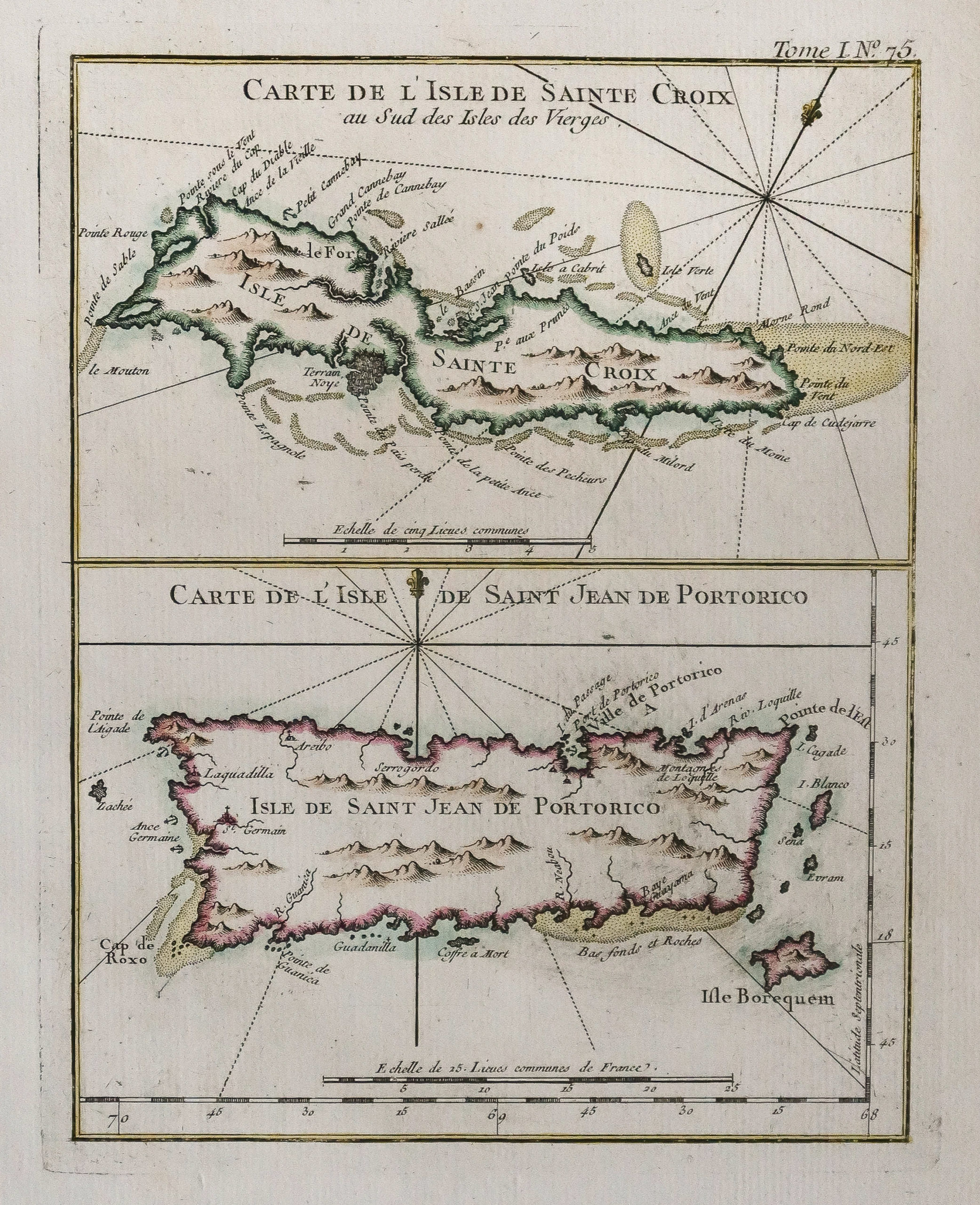 Carte ancienne - Ile de sainte croix et Porto Rico - Caraïbes - usa