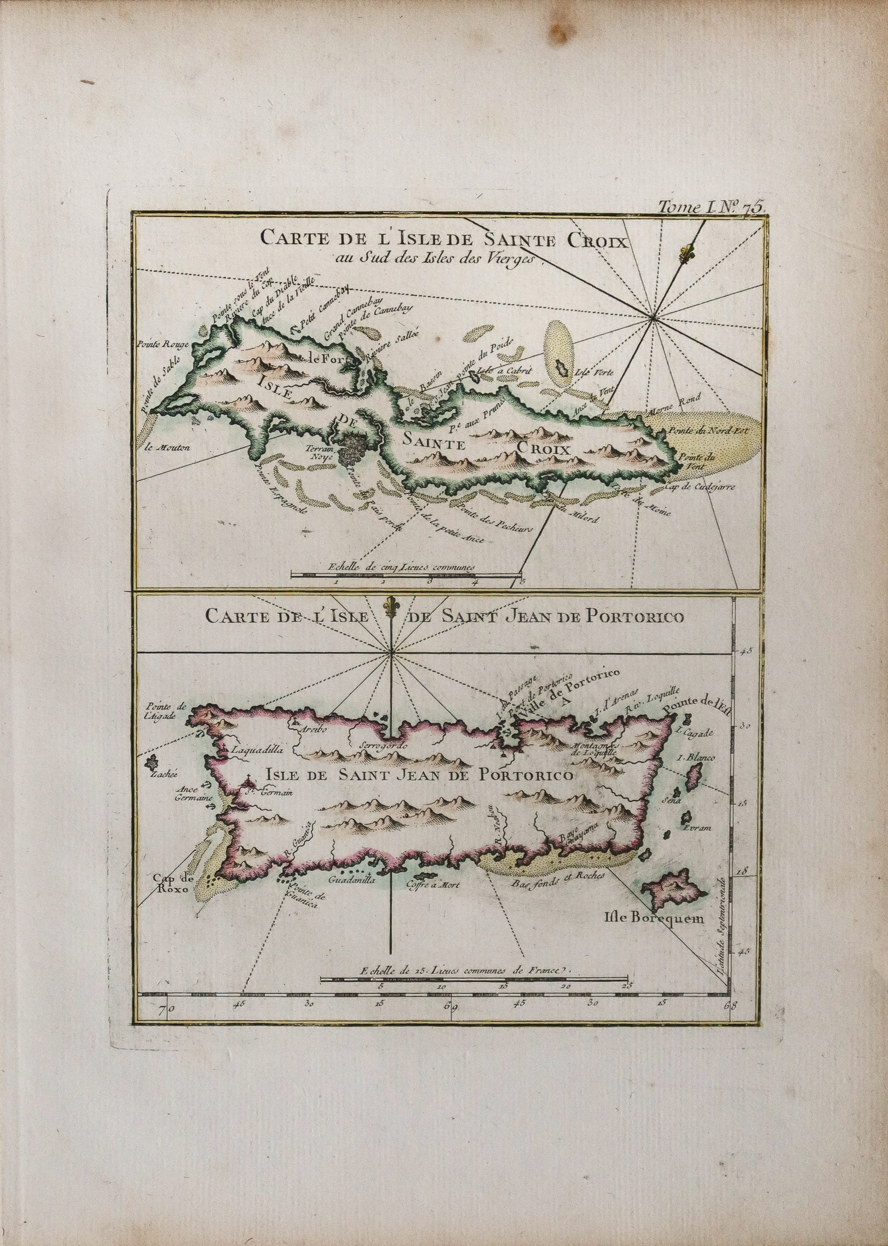 Carte ancienne - Ile de sainte croix et Porto Rico - Caraïbes - usa