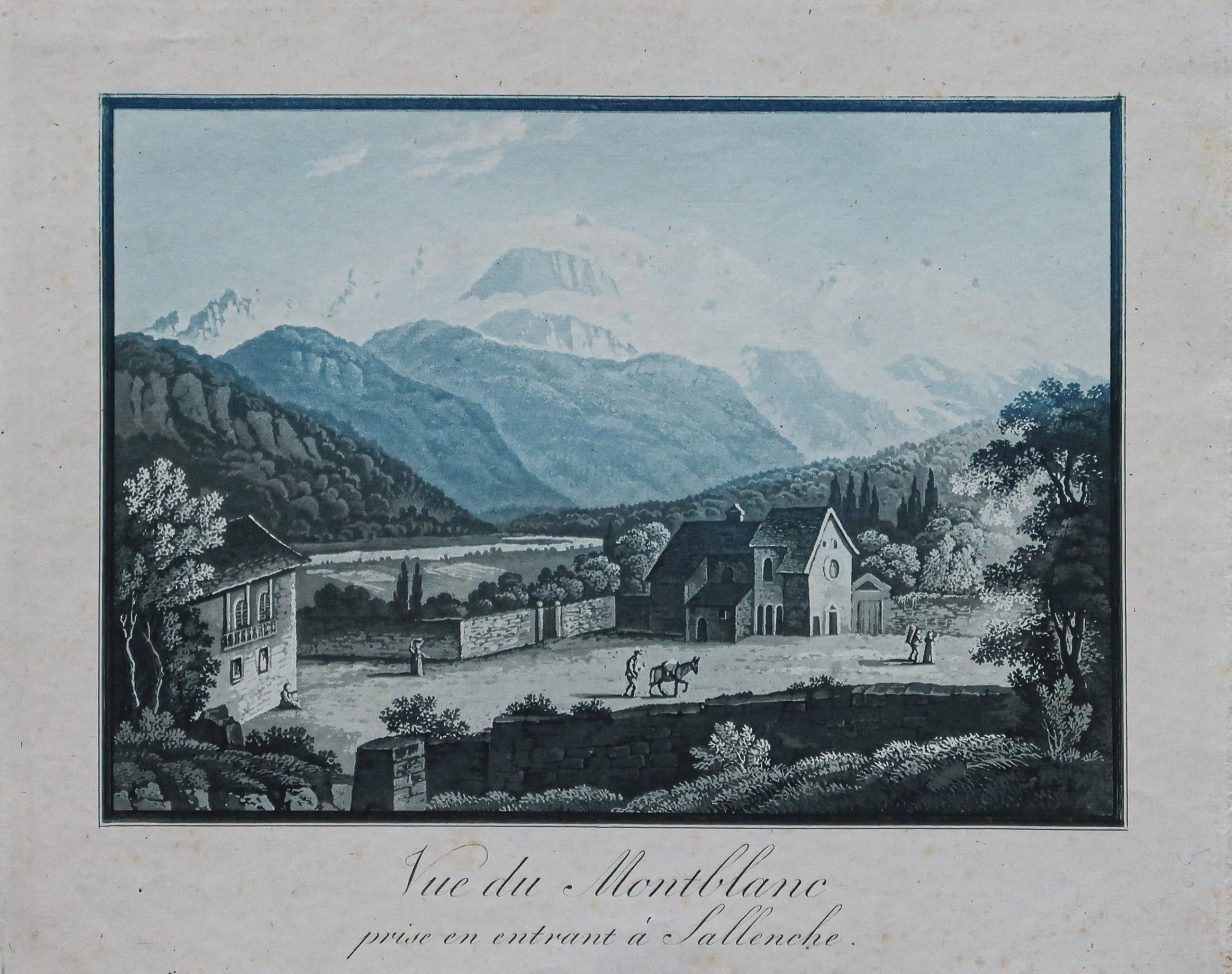 Gravure ancienne du mont Blanc - Savoie Vue du Montblanc, prisse en entrant à Sallenches