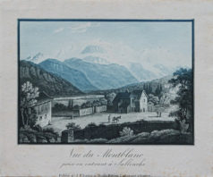 Gravure ancienne du mont Blanc - Savoie Vue du Montblanc, prisse en entrant à Sallenches