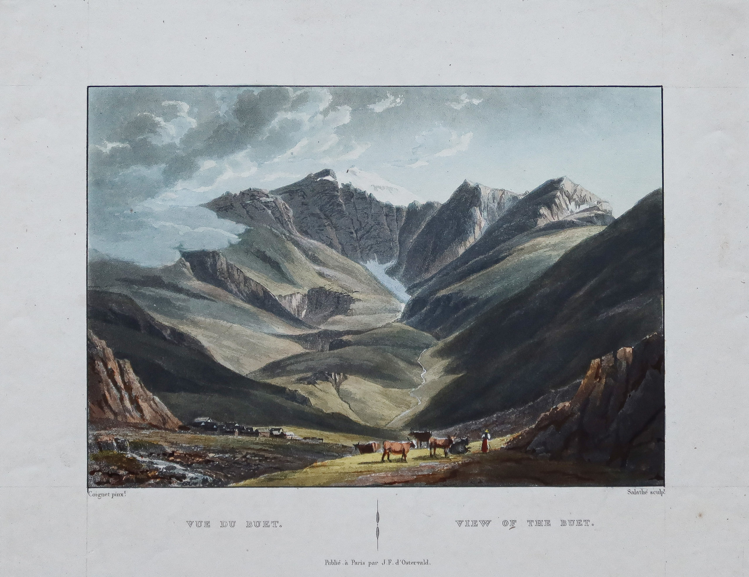 Aquatinte ancienne - Vue du mont Buet - Savoie