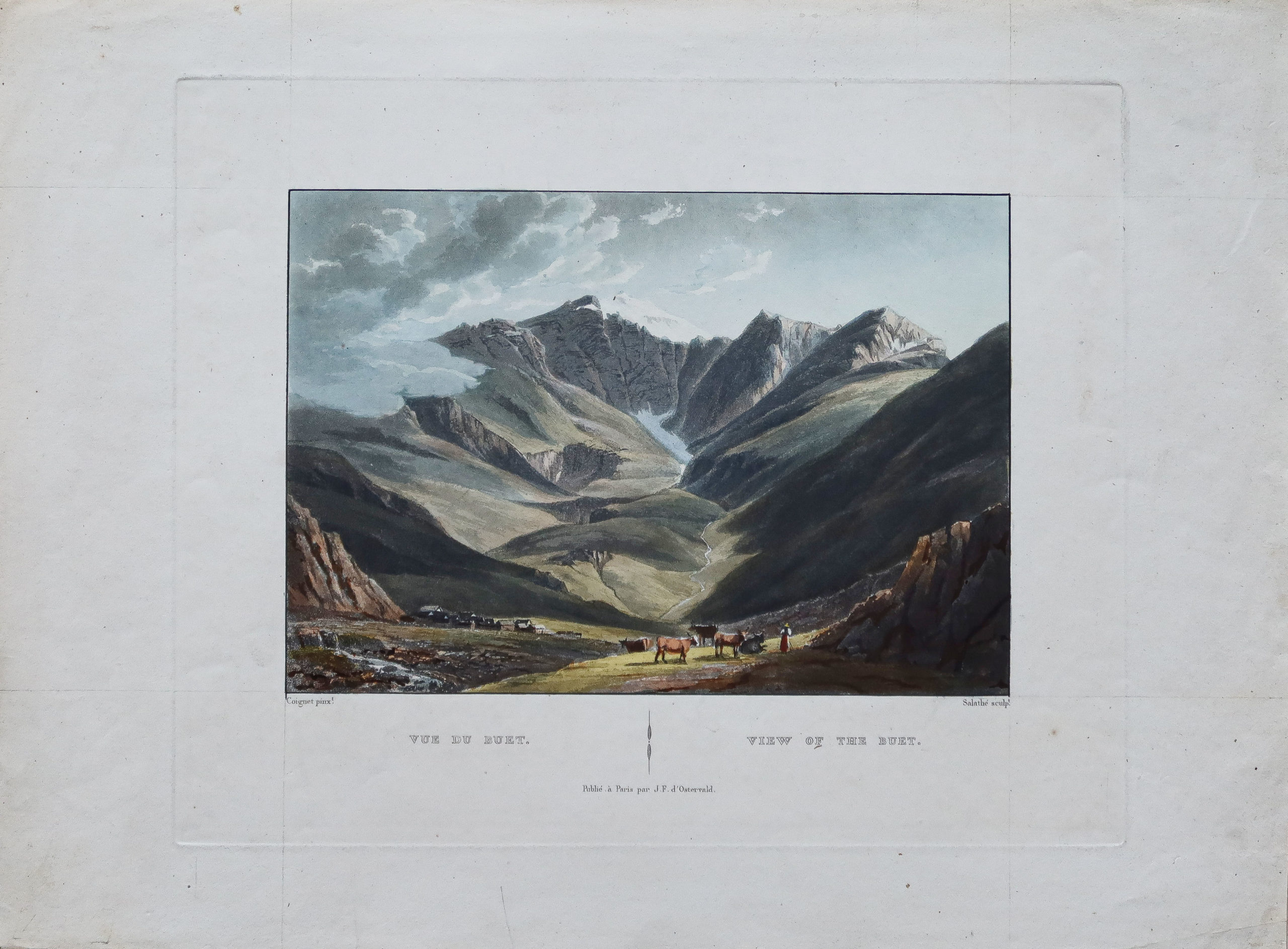 Aquatinte ancienne - Vue du mont Buet - Savoie