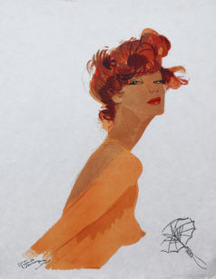 Lithographie ancienne - La rousse au regard de braise