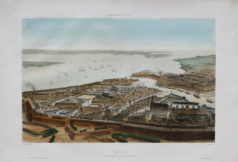 Lithographie ancienne de Brest - Voyage aérien