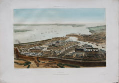 Lithographie ancienne de Brest - Voyage aérien