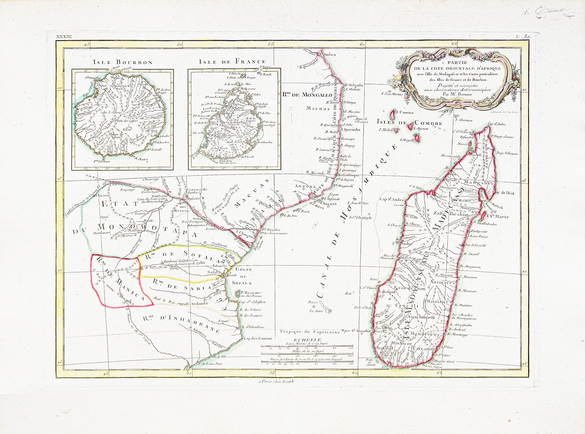 Carte ancienne de Madagascar - Réunion - Maurice