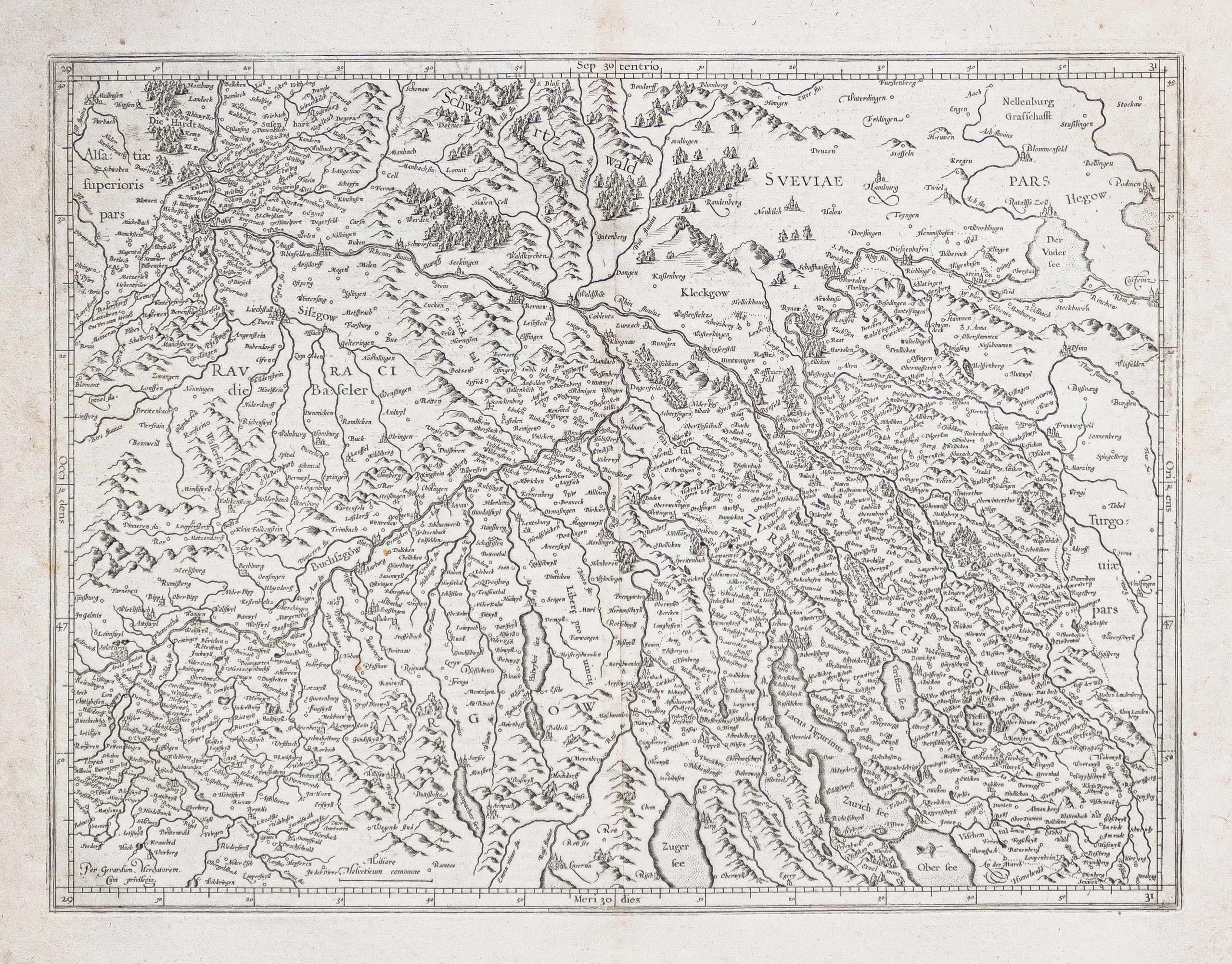 Carte géographique ancienne de la Suisse - Zurich