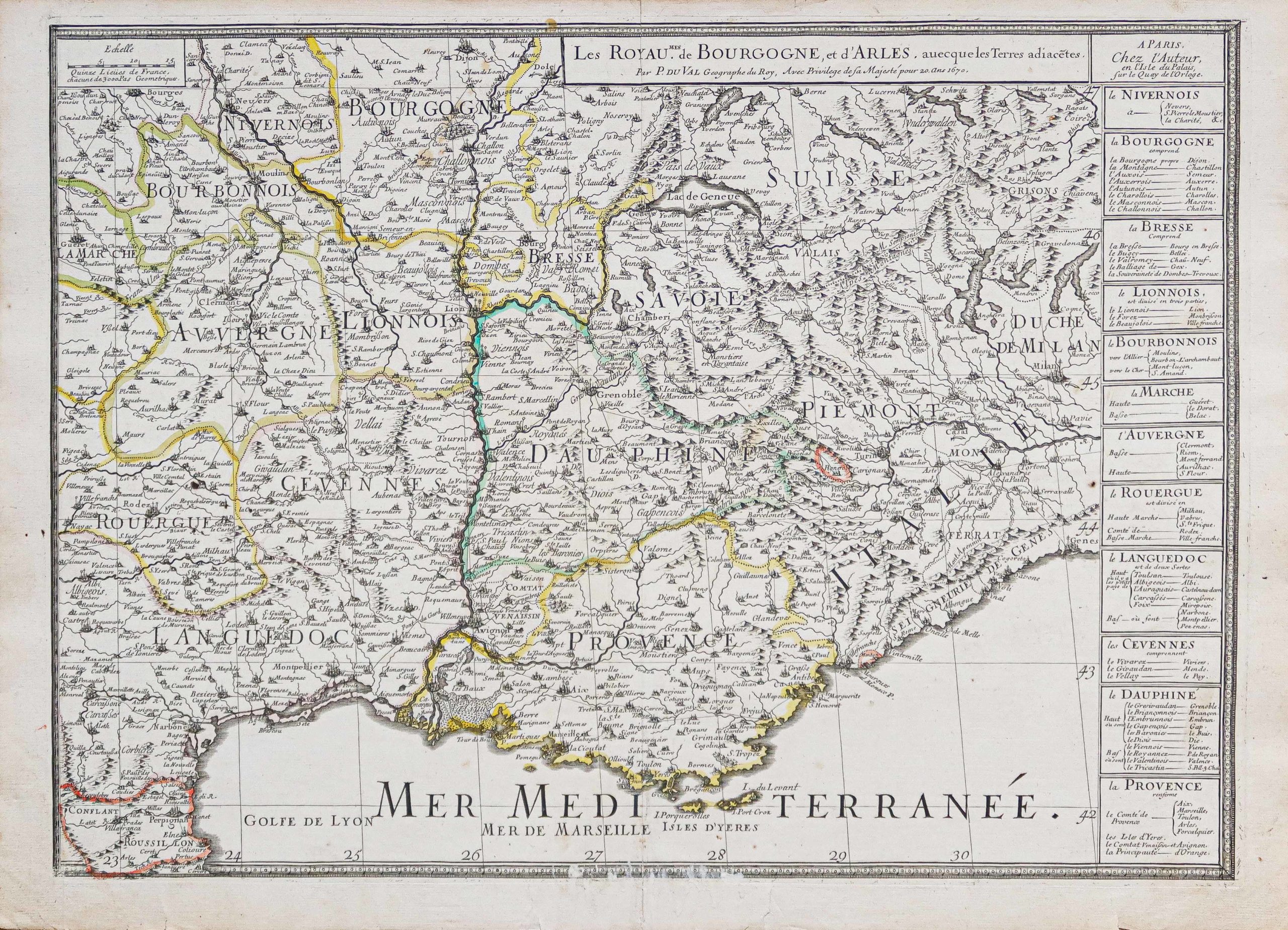 Carte géographique ancienne de la vallée du Rhône