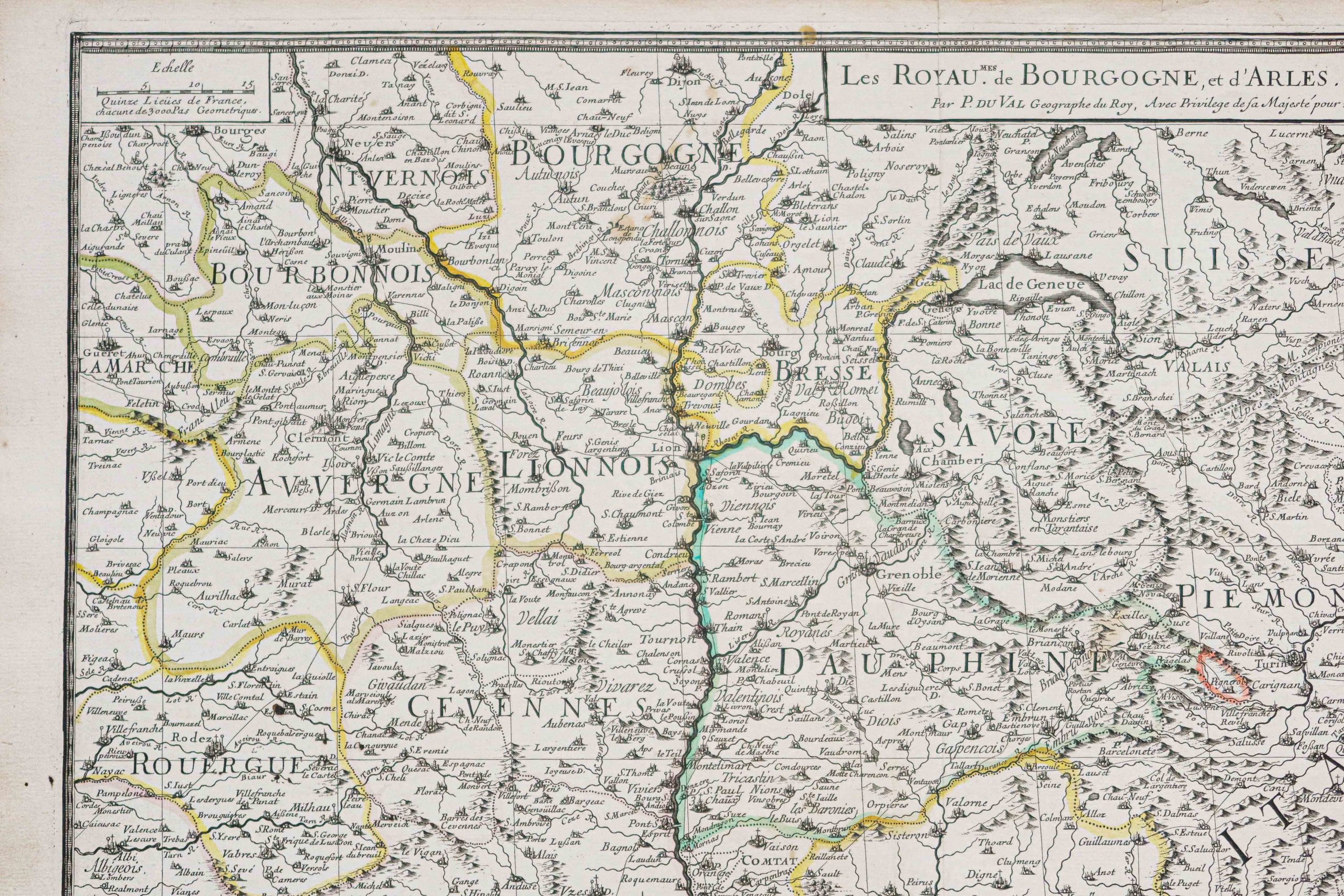 Carte géographique ancienne de la vallée du Rhône