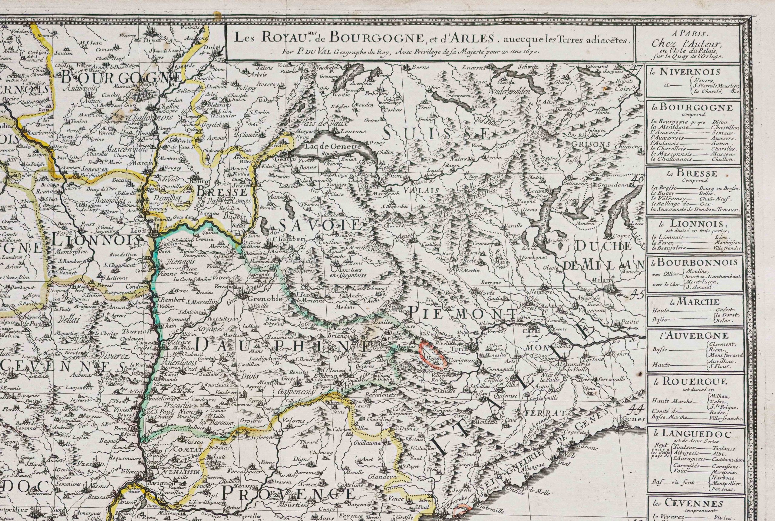 Carte géographique ancienne de la vallée du Rhône