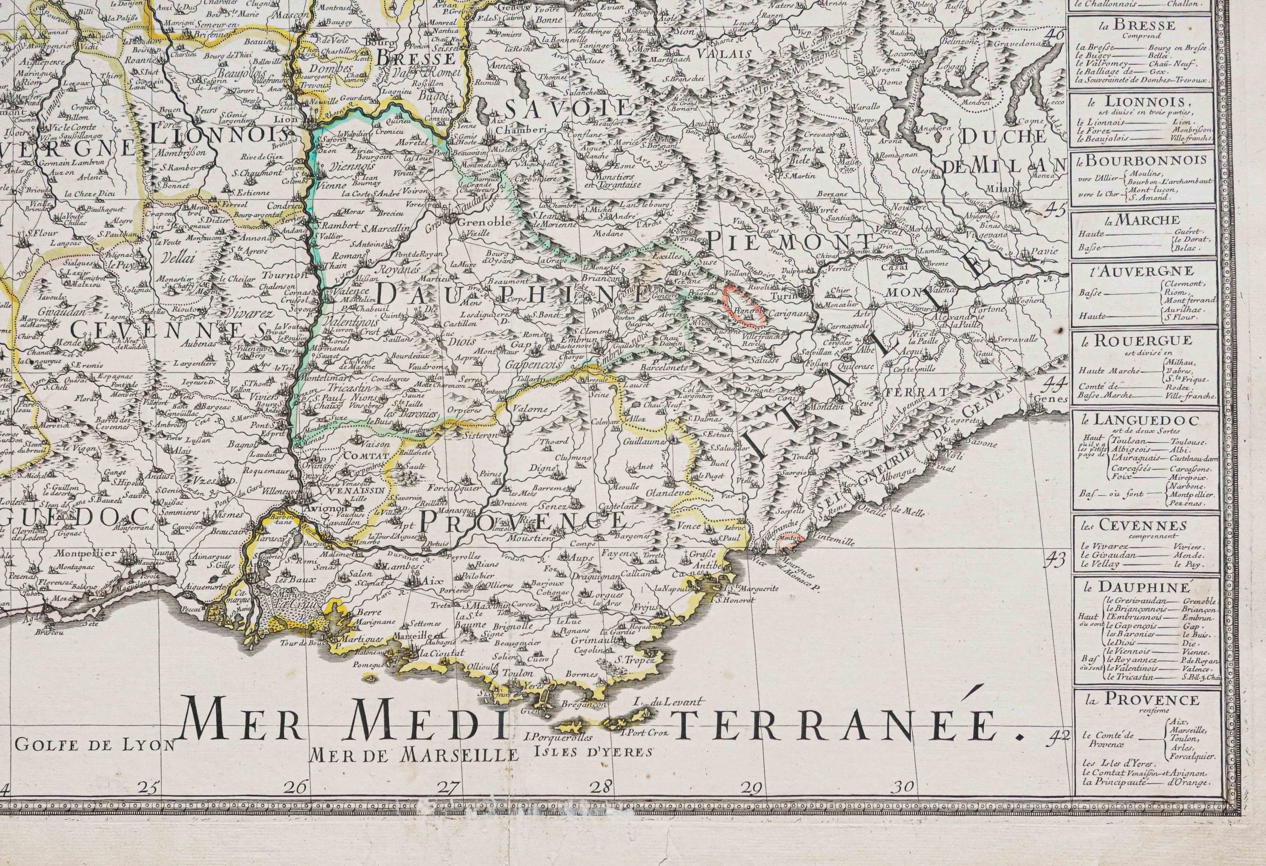 Carte géographique ancienne de la vallée du Rhône