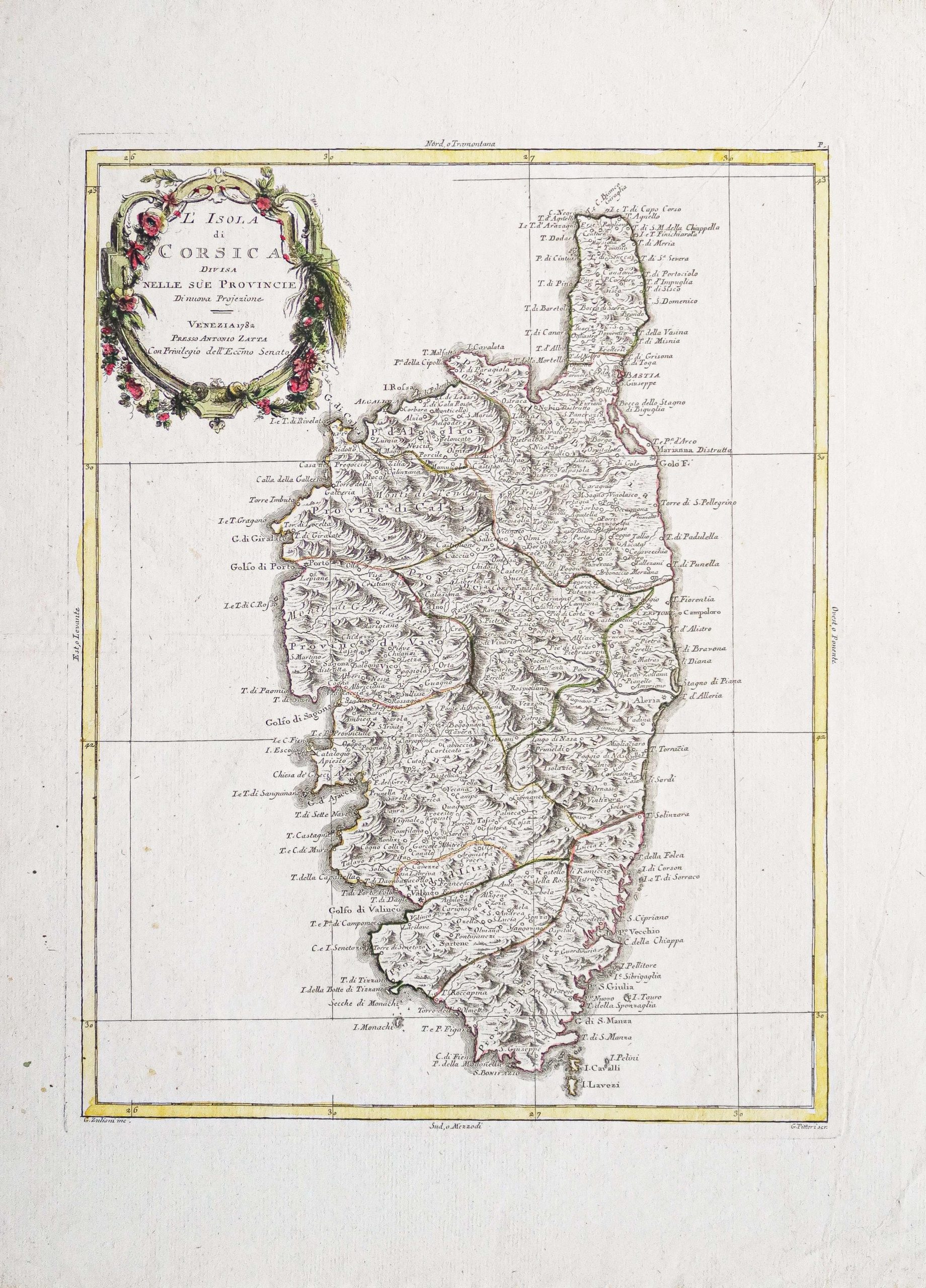 Carte géographique ancienne de la Corse
