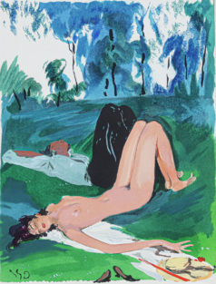 Lithographie ancienne - Après-midi au parc