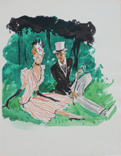 Lithographie ancienne - La promenade