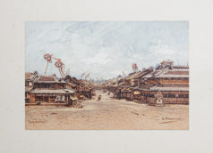 Lithographie ancienne de Yokohama
