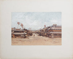 Lithographie ancienne de Yokohama