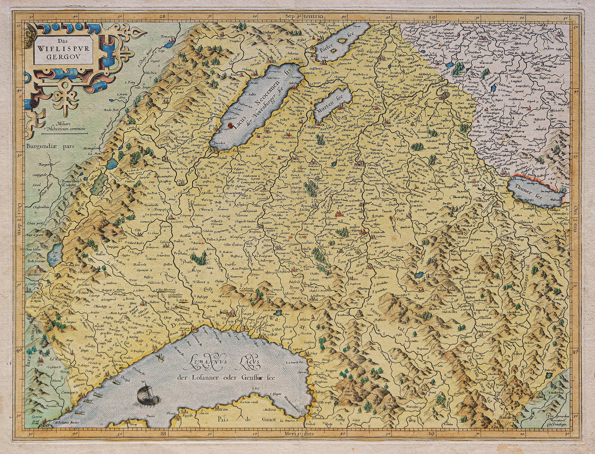 Carte géographique ancienne de la Suisse