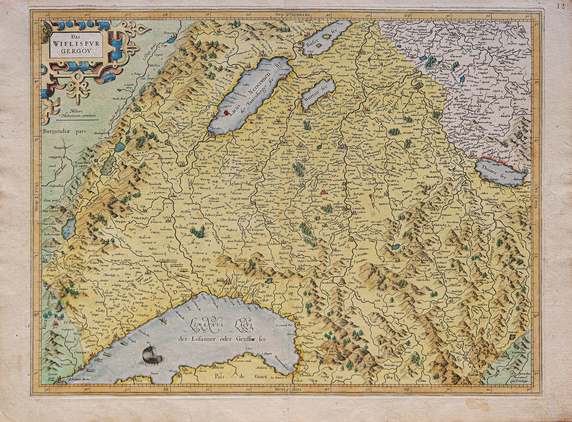 Carte géographique ancienne de la Suisse