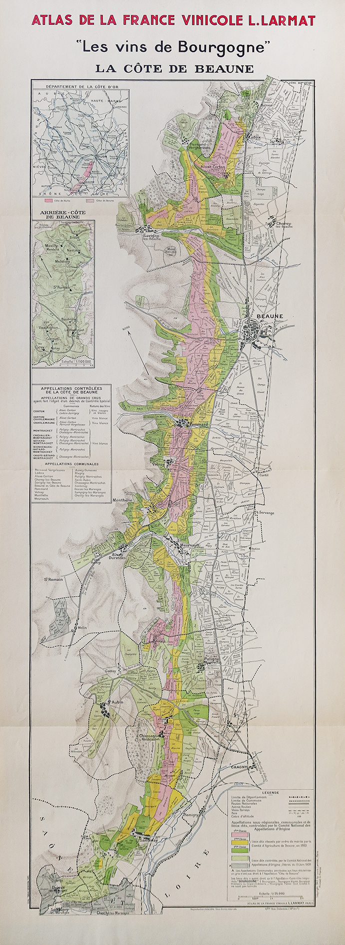 Carte vinicole ancienne - La côte de Beaune