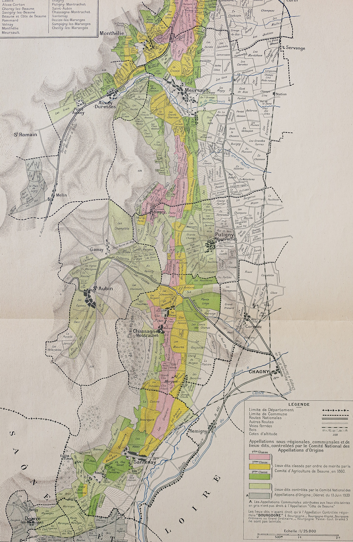 Carte vinicole ancienne - La côte de Beaune