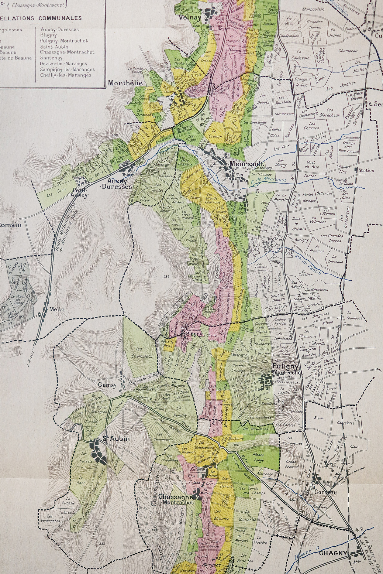 Carte vinicole ancienne - La côte de Beaune
