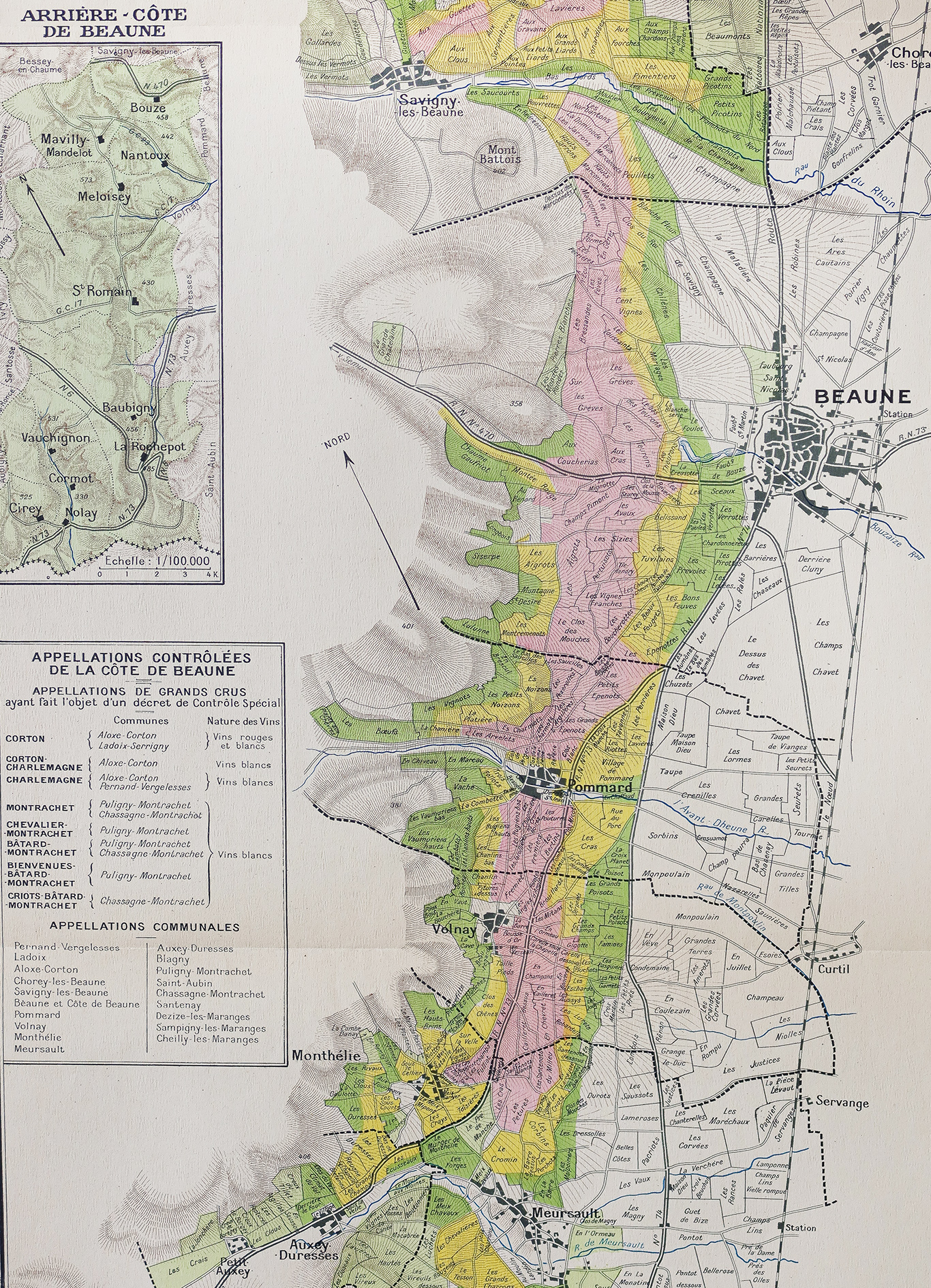 Carte vinicole ancienne - La côte de Beaune