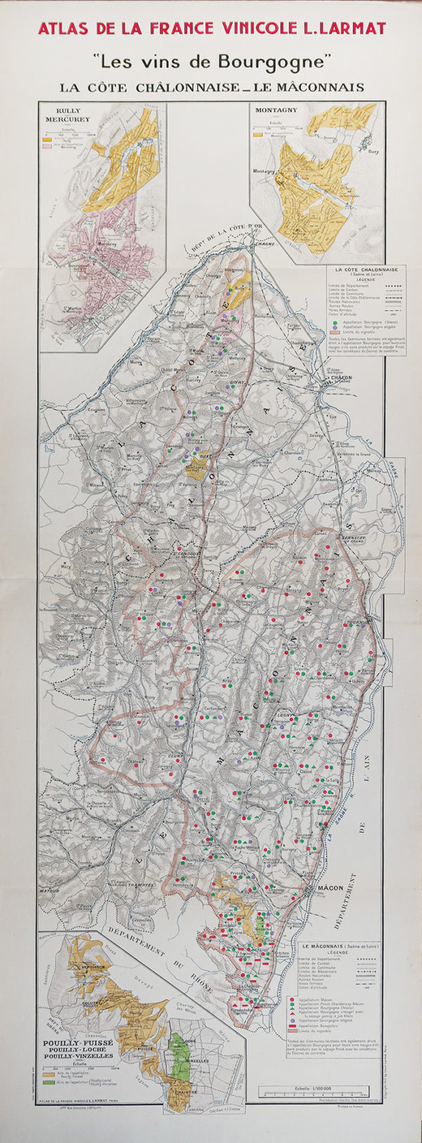 Carte vinicole ancienne - Côte chalonnaise - Le Mâconnais