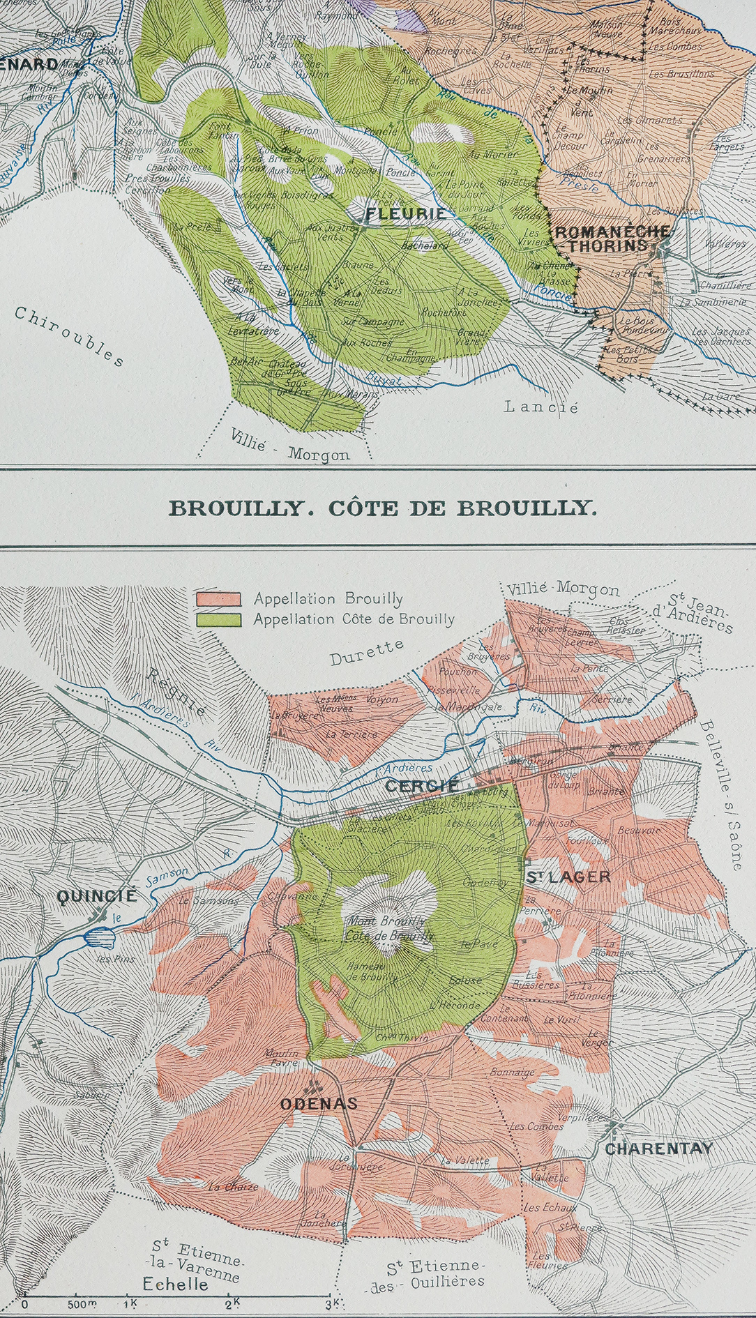 Carte vinicole ancienne de Bourgogne Le Beaujolais