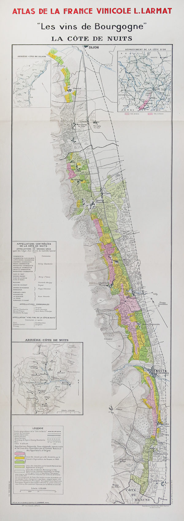Carte vinicole ancienne - La côte de nuits