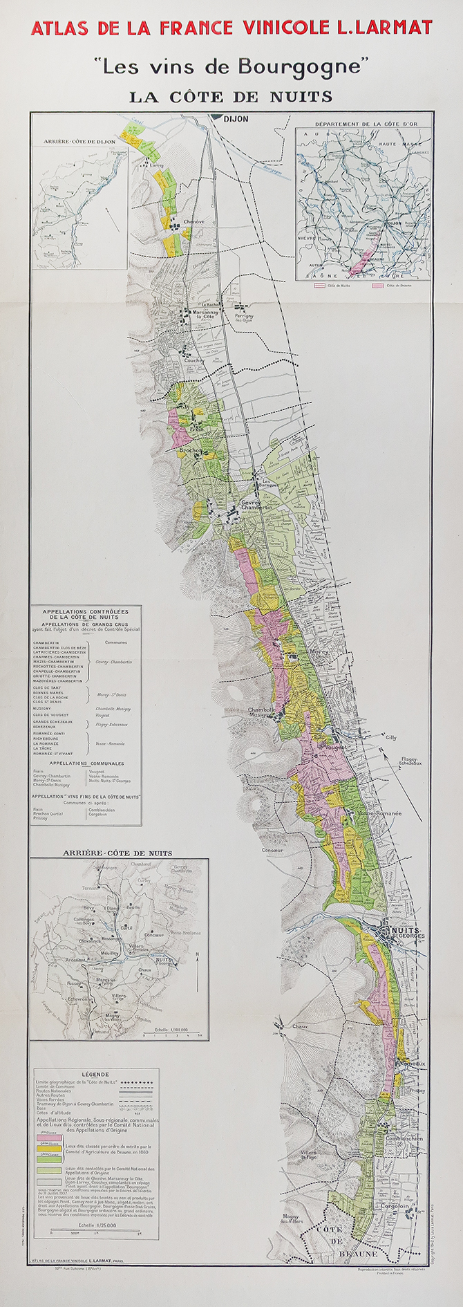 Carte vinicole ancienne - La côte de nuits