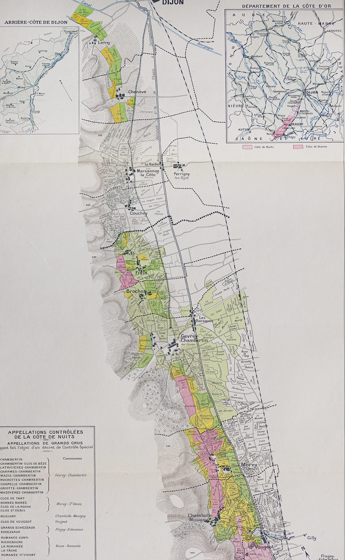 Carte vinicole ancienne - La côte de nuits