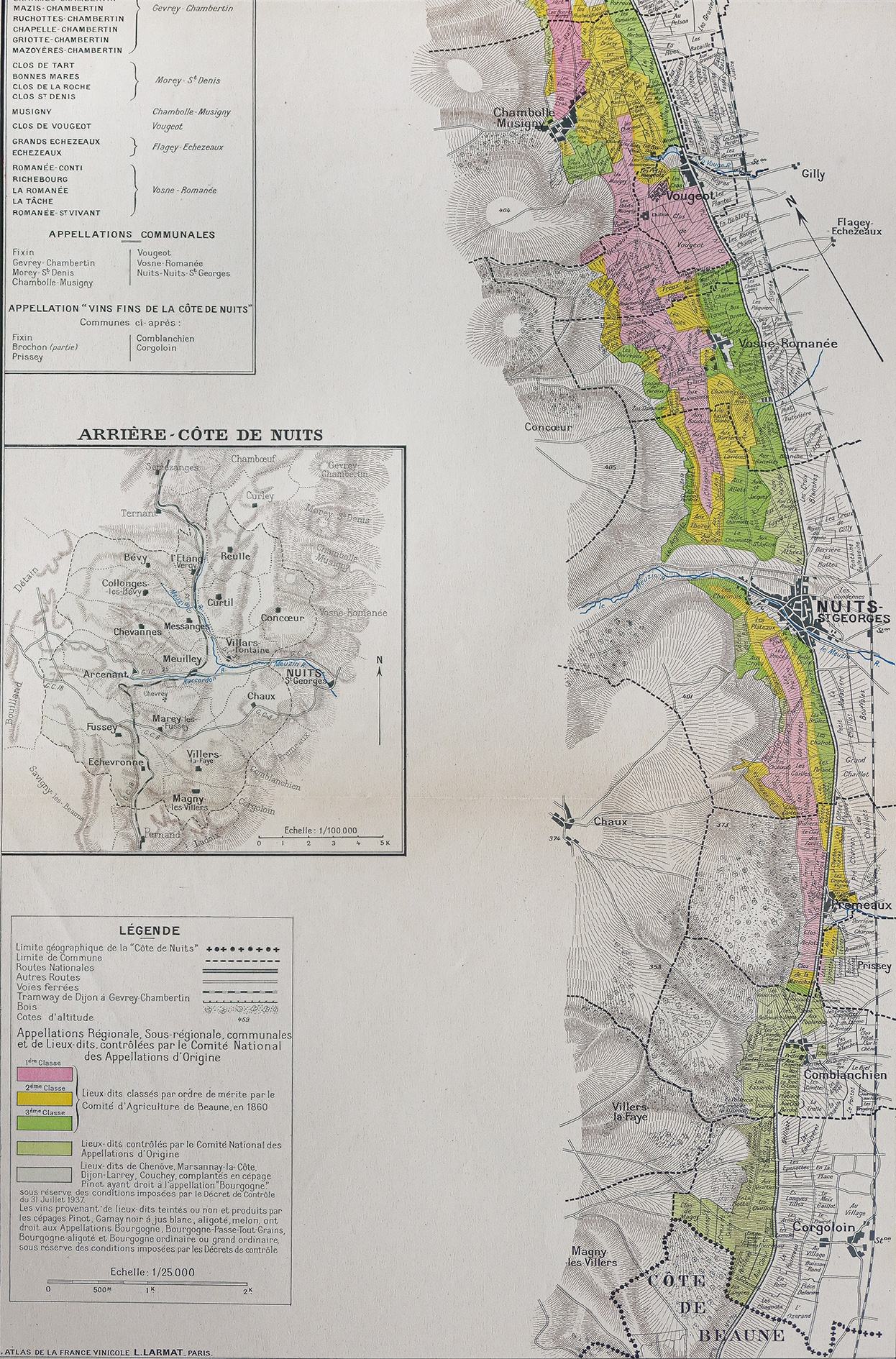 Carte vinicole ancienne - La côte de nuits
